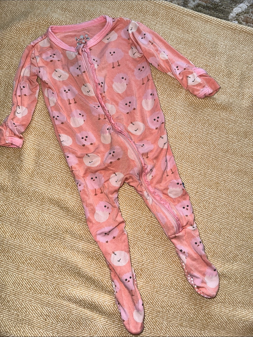 Kickee Pants Pink Chick-Print bamboo Footed One-Piece 3-6m